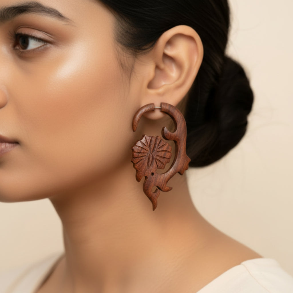 Oru- Wooden Dangler Earrings