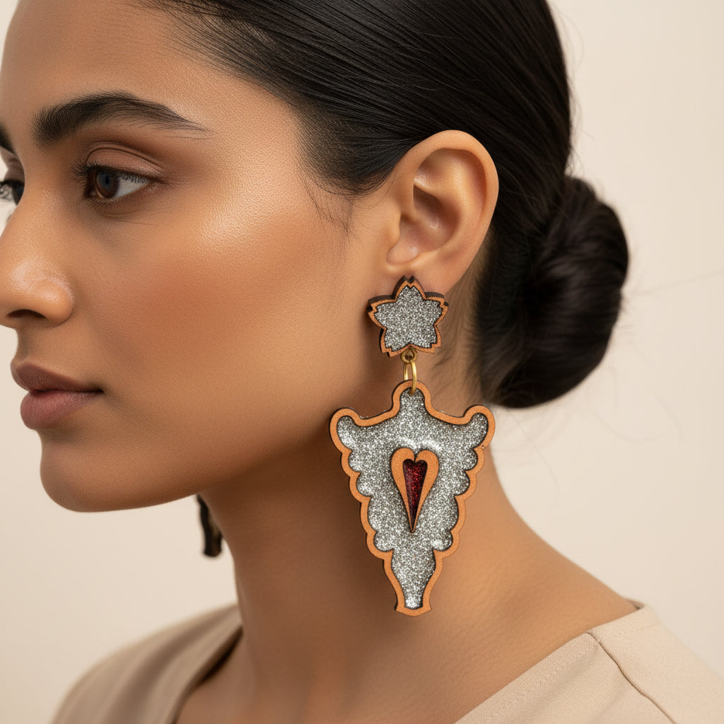 Zyra- Designer Wooden Dangler Earrings