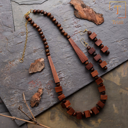 Ruh- Cubic Wooden Necklace set